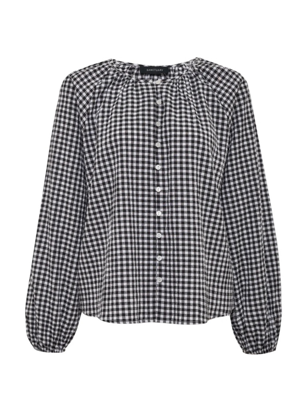 Sanctuary Black & White Gingham Smocked Blouse MP Petite NWOT